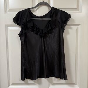 Oscar de la Renta pink label Black Ruffled Blouse - satin feel sleeveless size M